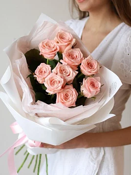 Монобукет из 9 нежно-розовых роз